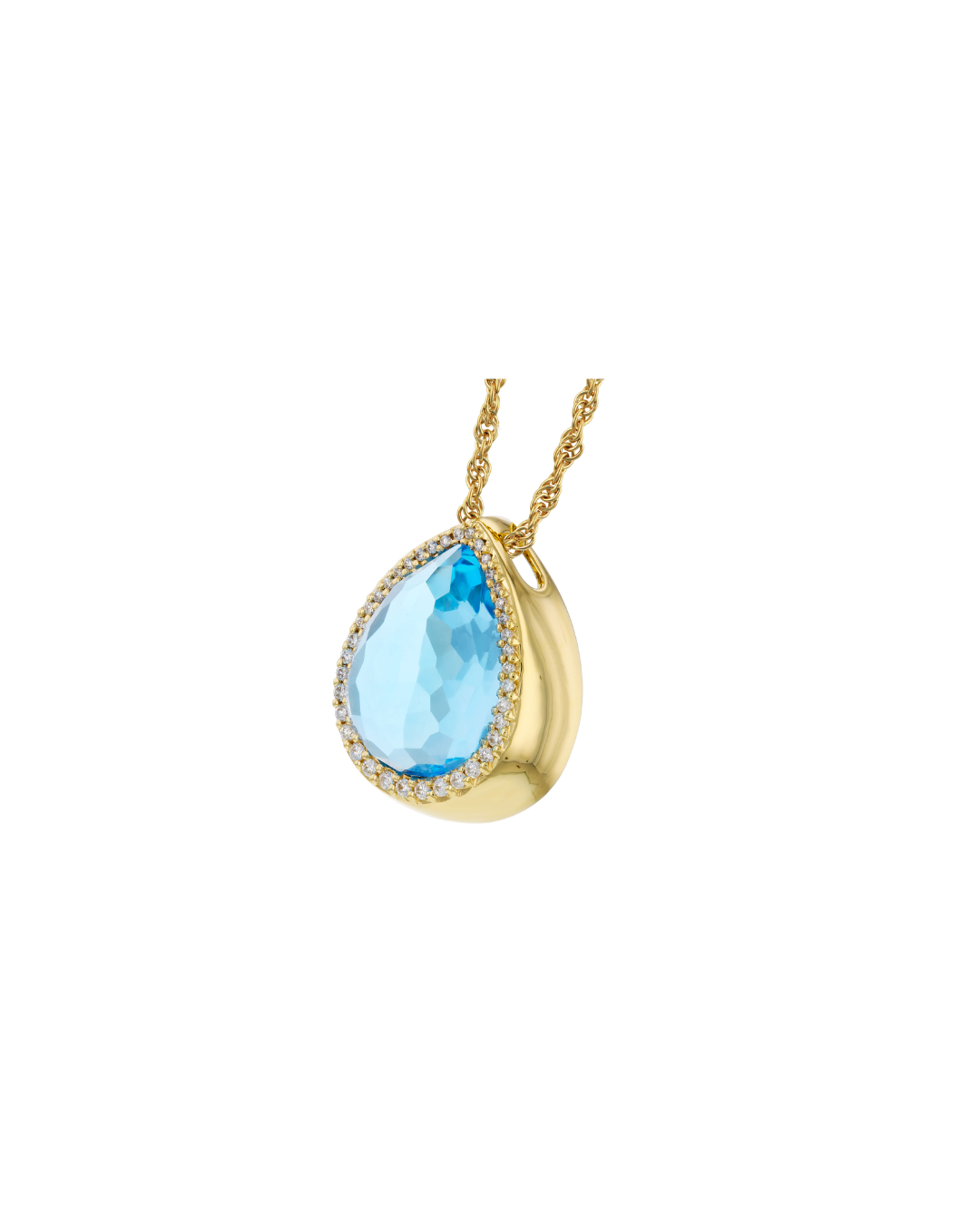 14KY London Blue Topaz Teardrop pendant with Diamonds