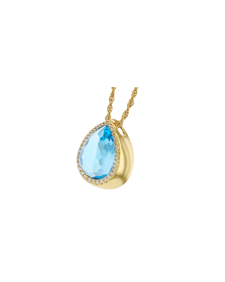 14KY London Blue Topaz Teardrop pendant with Diamonds