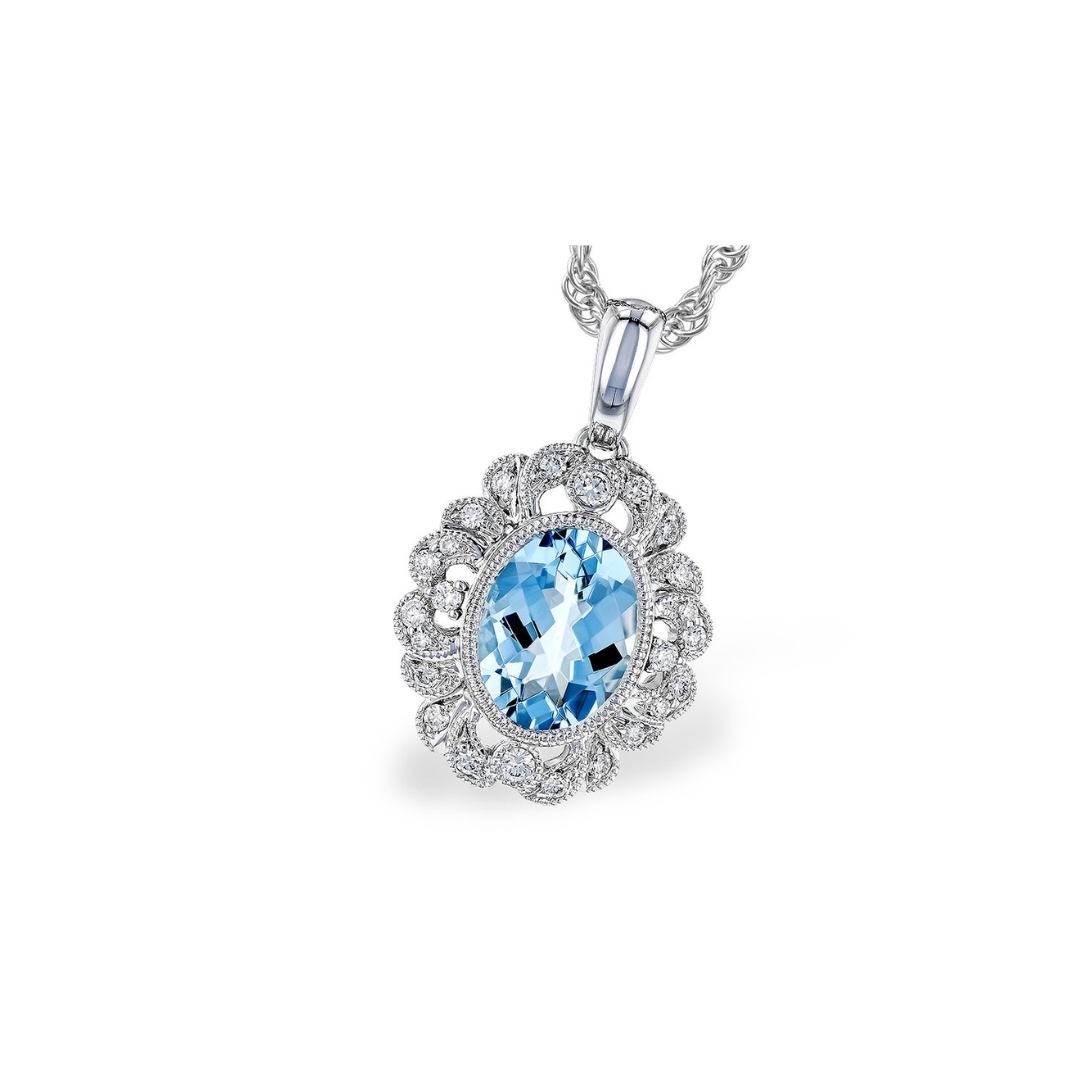 Oval Aquamarine with Diamonds Pendant Necklace