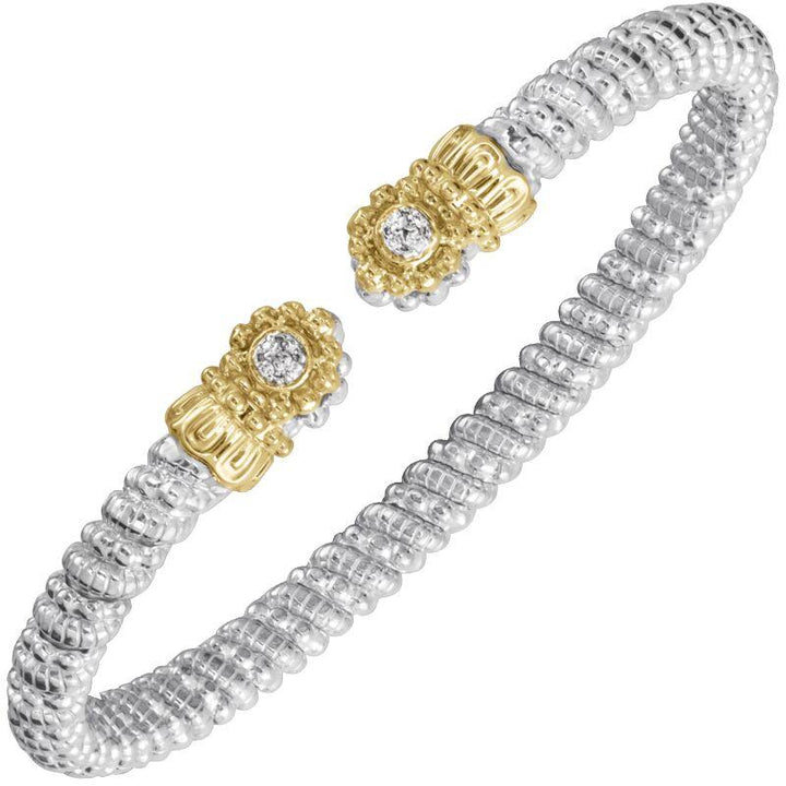 VAHAN 4MM Open Bracelet, 0.04CT 14K Gold and Sterling Silver, Diamond Stackable Cuff Bracelet
