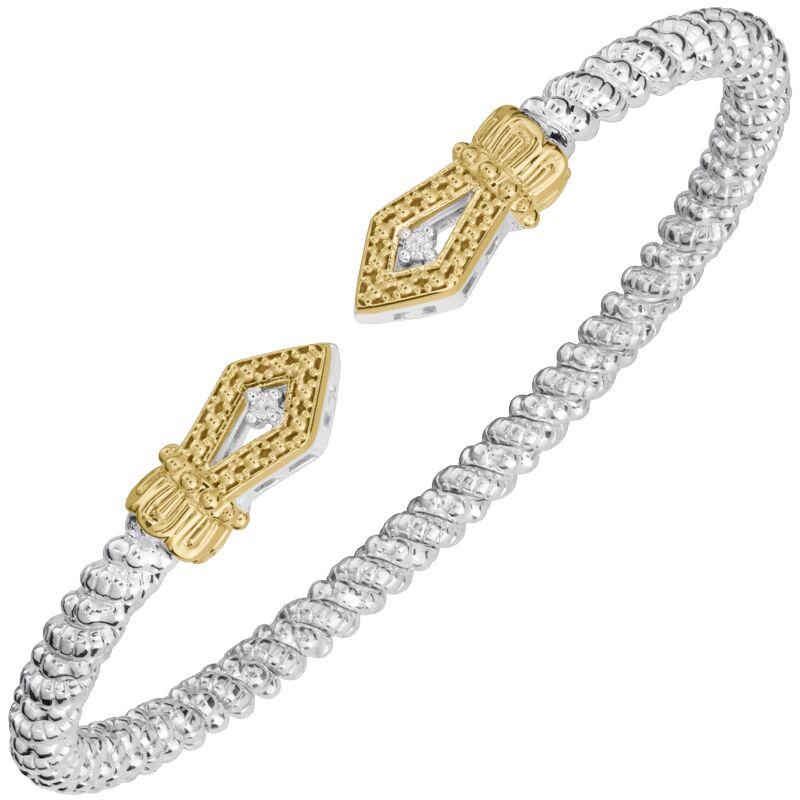 VAHAN 3MM Open Bracelet, 0.03CT 14KT Yellow Gold & Sterling Silver Diamond Stackable Moire Beaded