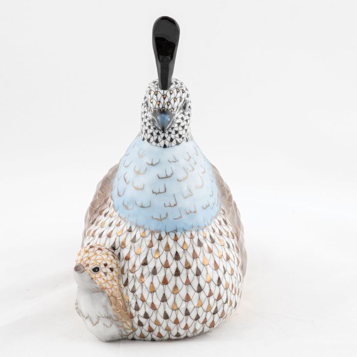 Herend Mother & Baby Quail, Multicolor