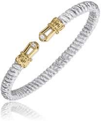 4MM Open Band Bracelet, 0.04CT 14KT Yellow Gold & Sterling Sliver