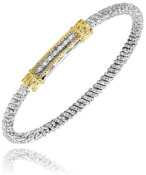 3MM Band Bracelet 0.07Cts 14KT Gold & Sterling Sliver