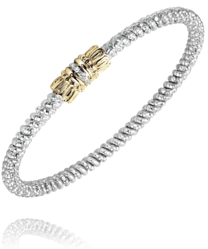 3MM Band Bracelet 0.05Cts 14KT Gold & Sterling Sliver Closed