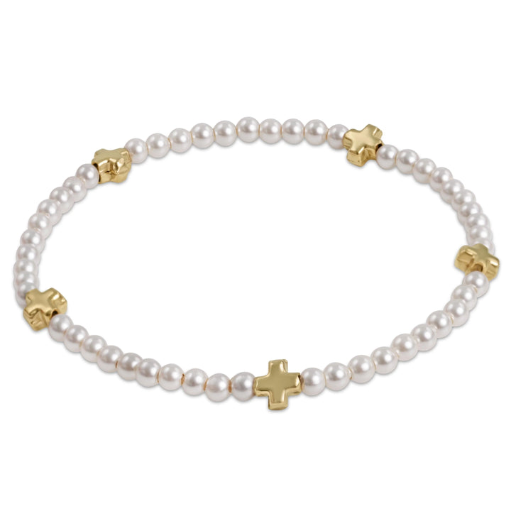 Enewton egirl Signature Cross Small 3mm Pearl Bracelet - Gold