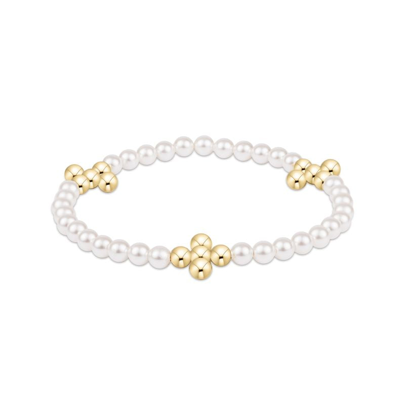 Enewton Beaded 4mm Gold Signature Cross 4mm Pearl Bracelet