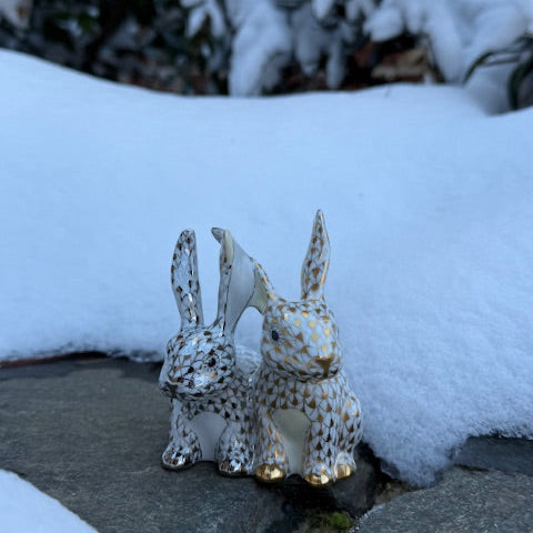 Herend Twisted Bunnies, Limited Edition Gold and Platinum Fishscale