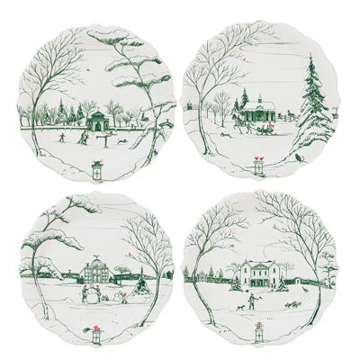 Country Estate Winter Frolic Party Plate Assorted Set/4 - Evergreen