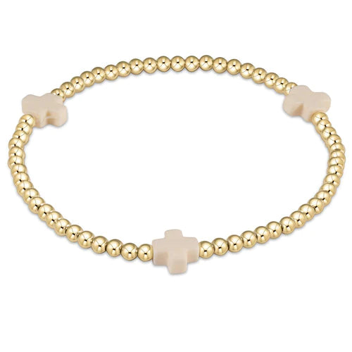 enewton Extends - Signature Cross Gold Pattern 3mm Bead Bracelet - Off-White
