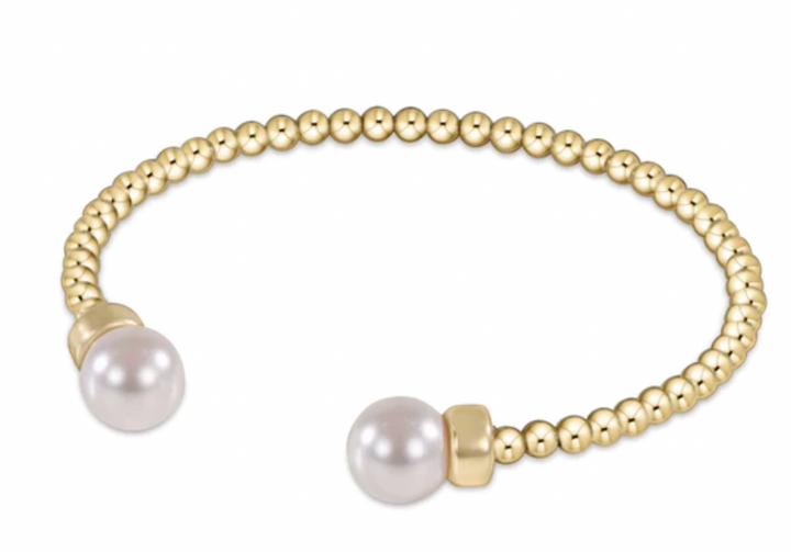 Classic Gold 3mm Bead Cuff-Pearl