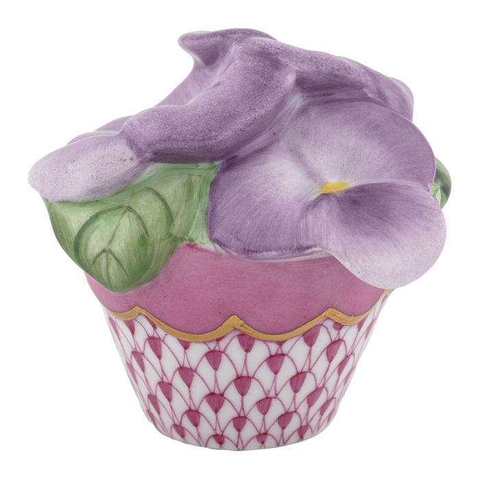 Herend Pansies in Flowerpot, Raspberry