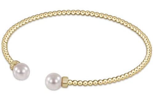 Classic Gold 2mm Bead Cuff-Pearl