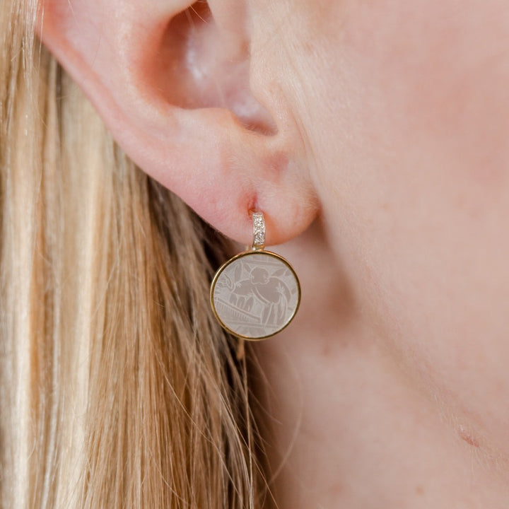 Diamond Accented Round Gambling Counter Earring