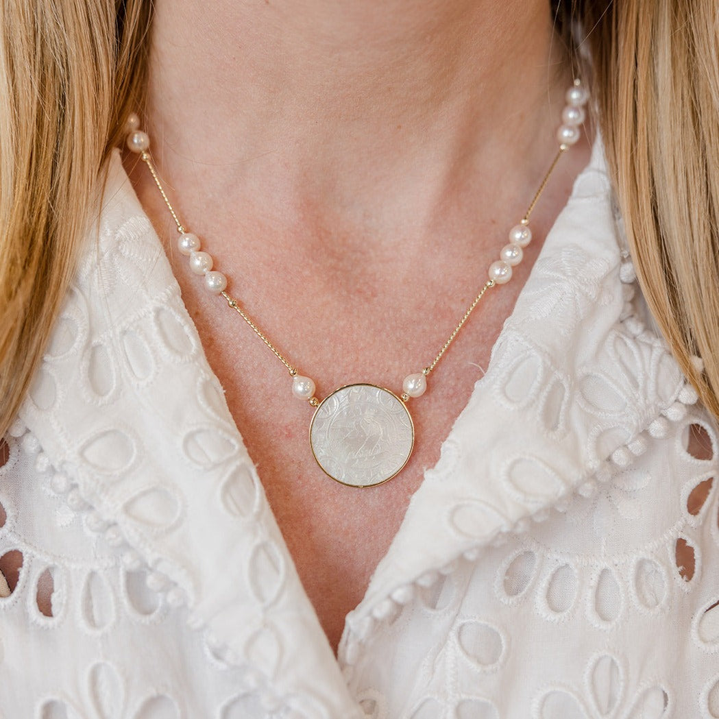 Round Gambling Counter on Pearl by the Yard Necklace