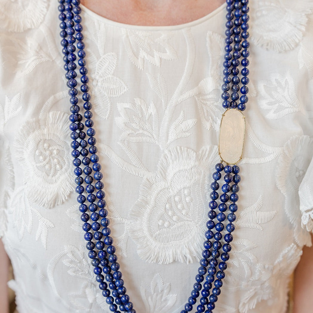Triple Strand Lapis Necklace with Oval Counter