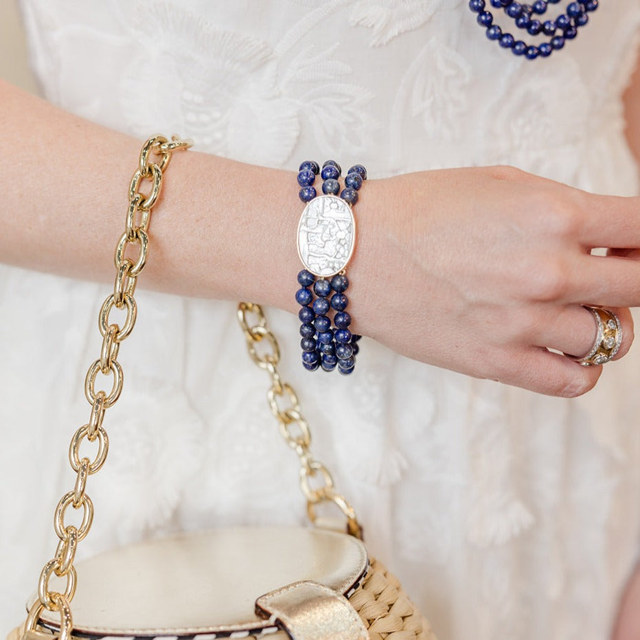 Triple Strand Lapis Bracelet with Oval Gambling Counter