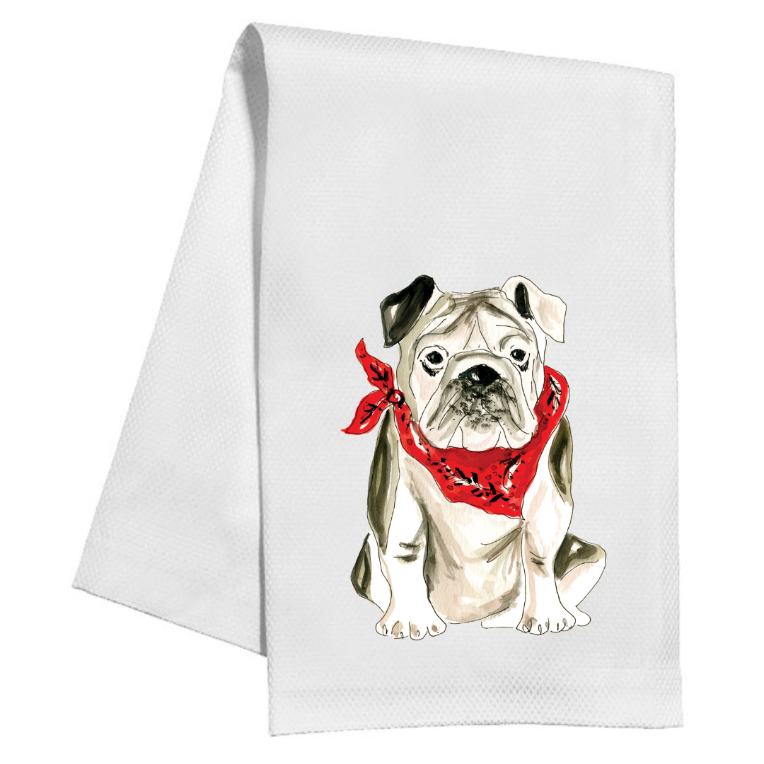 RB Kitchen Towel-Handpainted Bulldog with Red Bandana