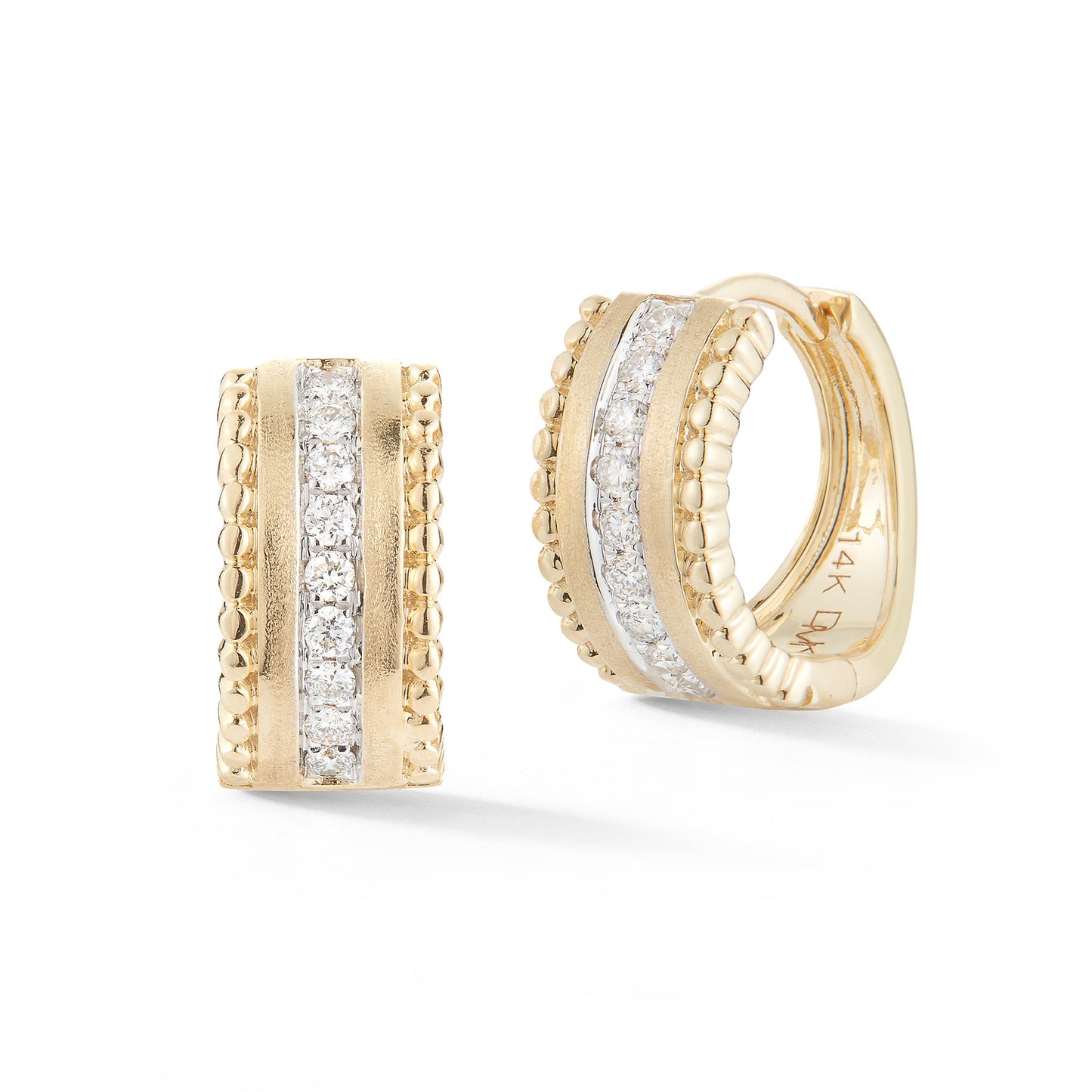 14K YG Center Diamond Huggie Earrings