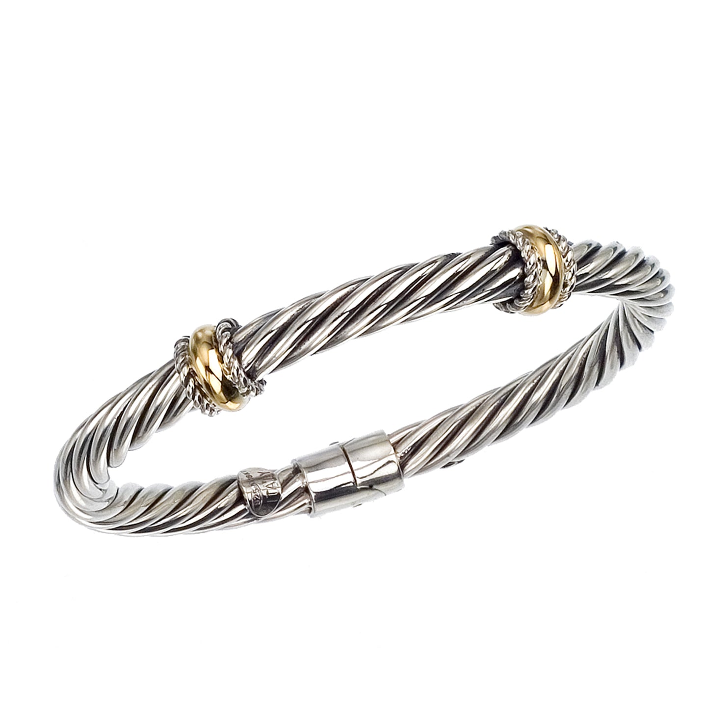 Alisa Cable Bangle Bracelet with 2 Yellow Bar Stations