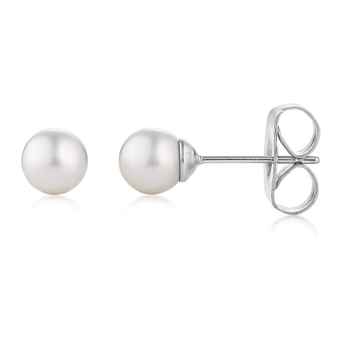 6mm White Pearl Stud Earring in Rhodium