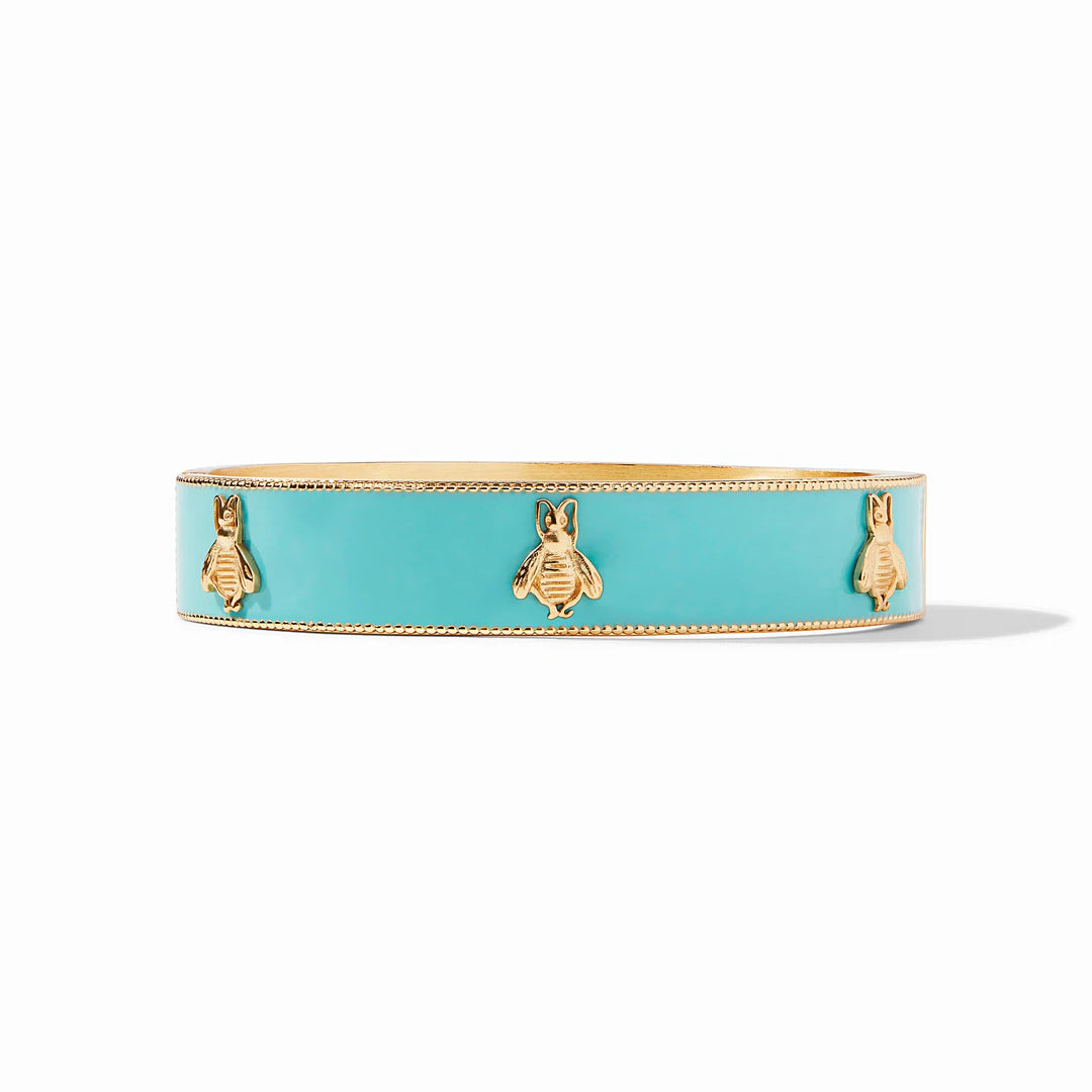 Julie Vos Bee Hinge Bangle Gold Bahamian Blue Enamel