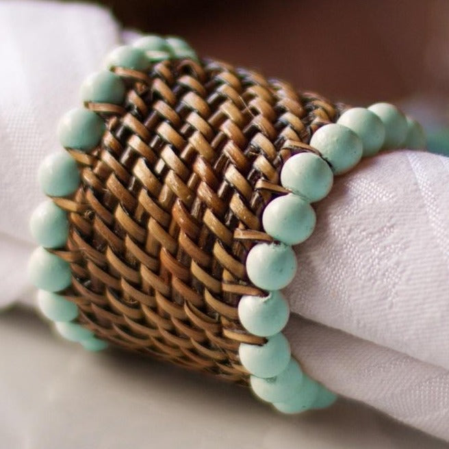 Fresh Mint Beaded Napkin Ring Set of 4