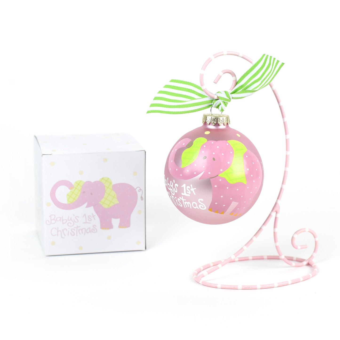 Coton Colors Baby's First Christmas Pink Elephant Glass Ornament