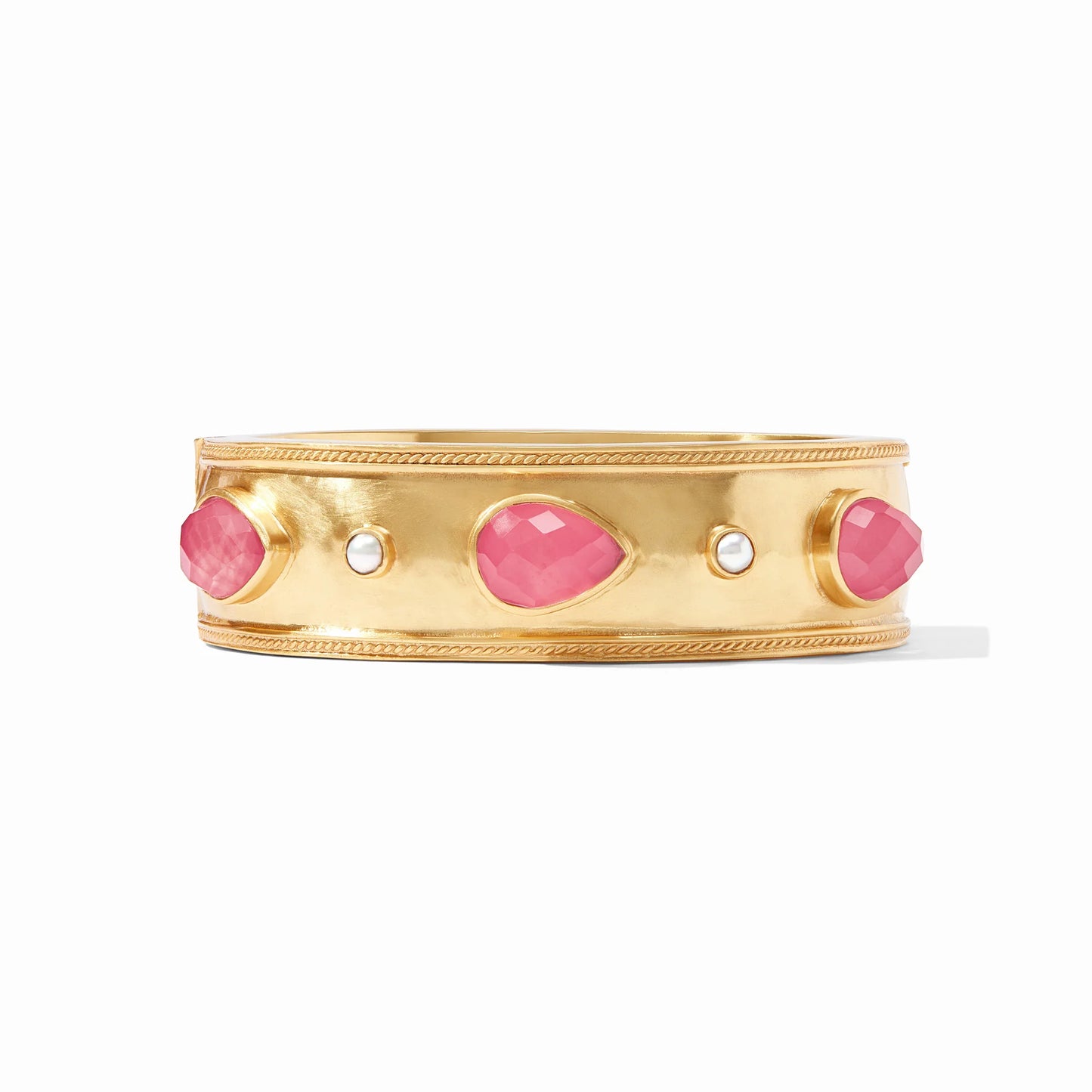 Julie Vos Cannes Statement Hinge Bangle, Iridescent Peony Pink with Pearl
