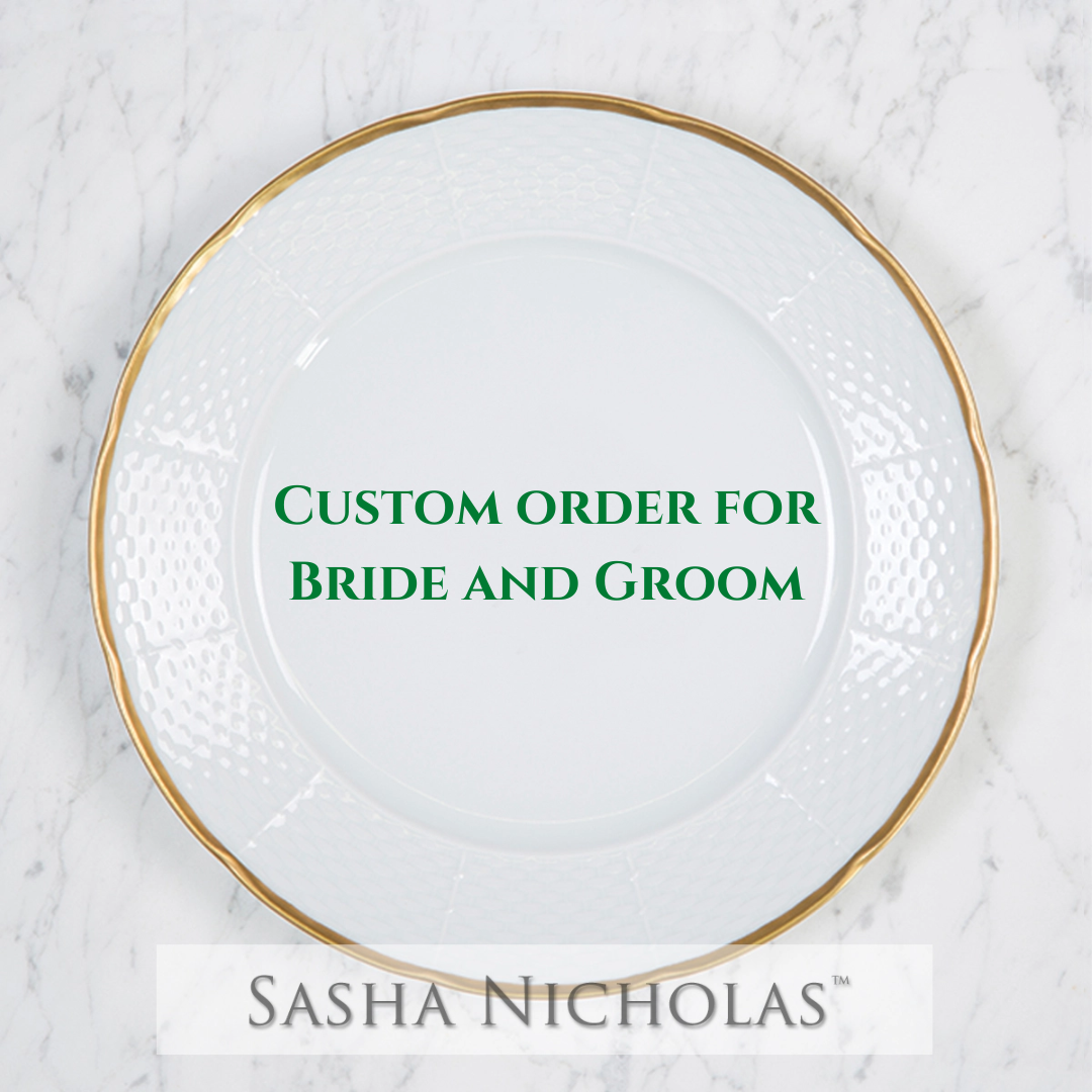Sasha Nicholas Weave 24K Gold Dinner Plate With Monogram - Custom for Registered Bride and Groom