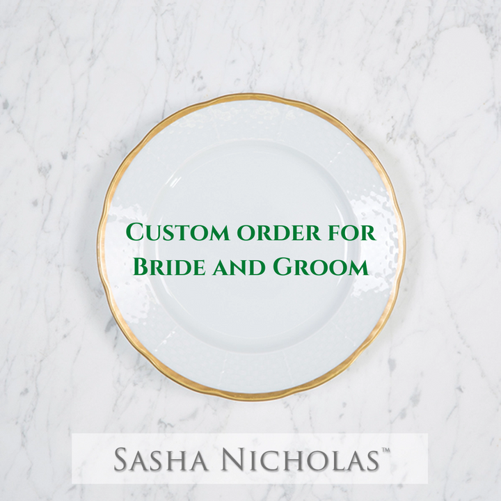 Sasha Nicholas Weave 24K Gold Salad Plate With Monogram - Custom for Registered Bride and Groom