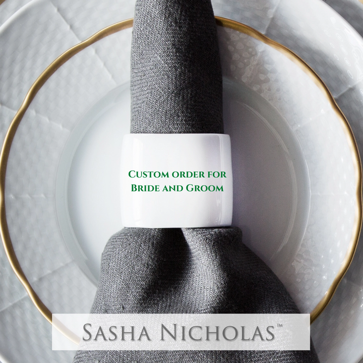 Sasha Nicholas Oval Napkin Ring With Monogram - Custom for Registered Bride and Groom