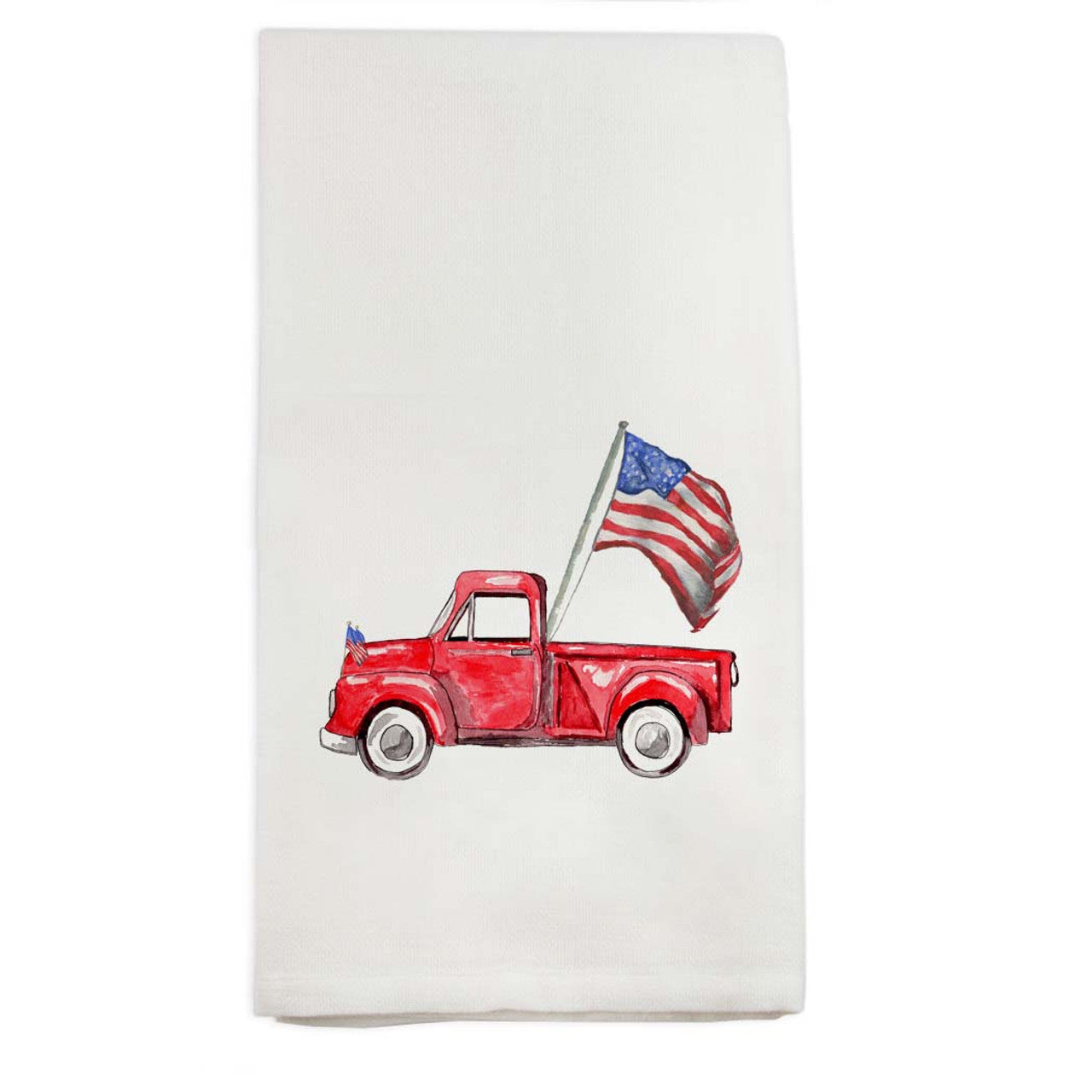 Red Truck with American Flag Tea Towel