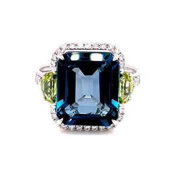 Pallette London Blue, Peridot and Diamond Ring