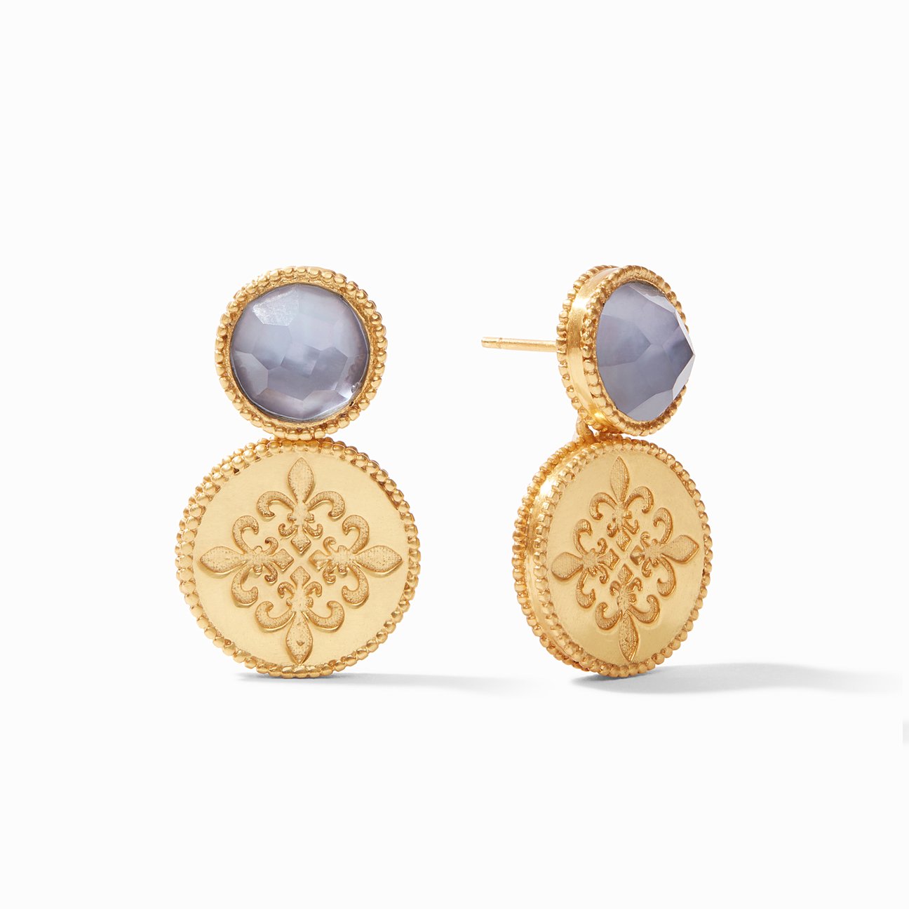 Julie Vos Fleur de Lis Earring, Iridescent Slate Blue