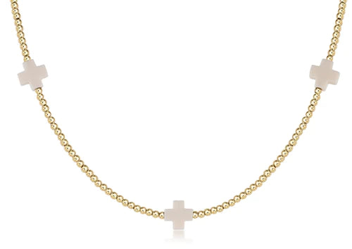 enewton 15" Choker Signature Cross Gold Pattern 2mm Bead - Off White