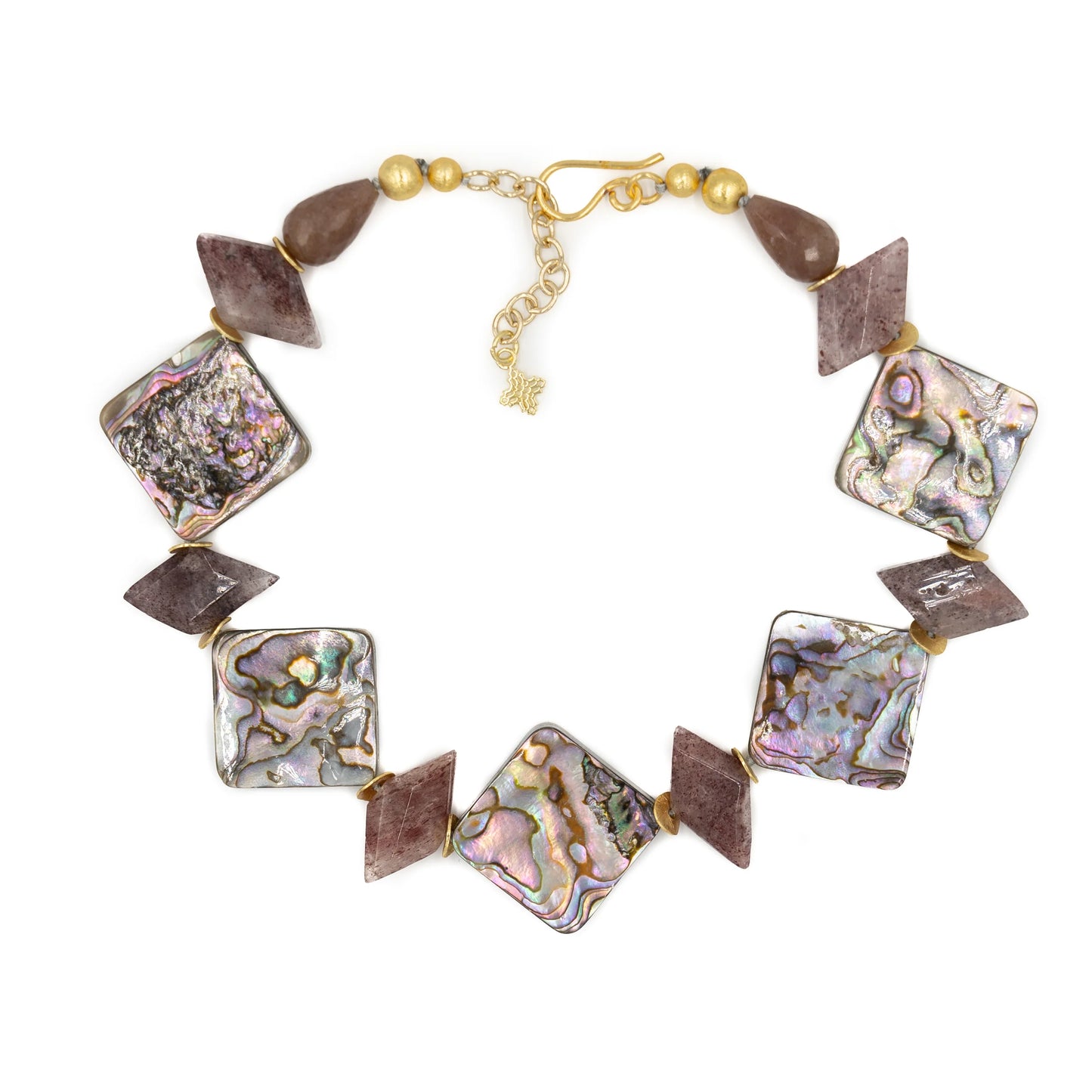 Hazen & Co. Irene Necklace, Abalone and Cherry Quartz