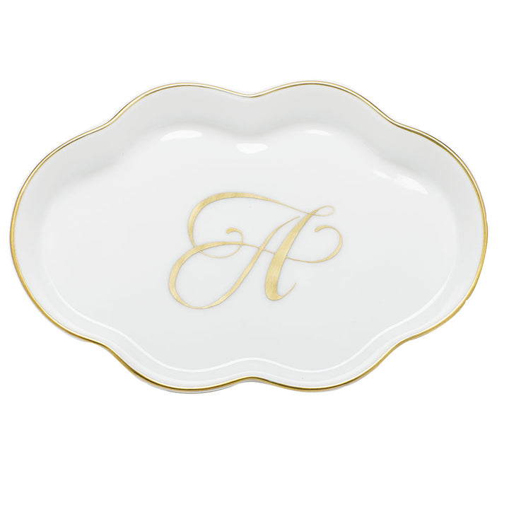 Herend Scalloped Tray with Monogram, Gold