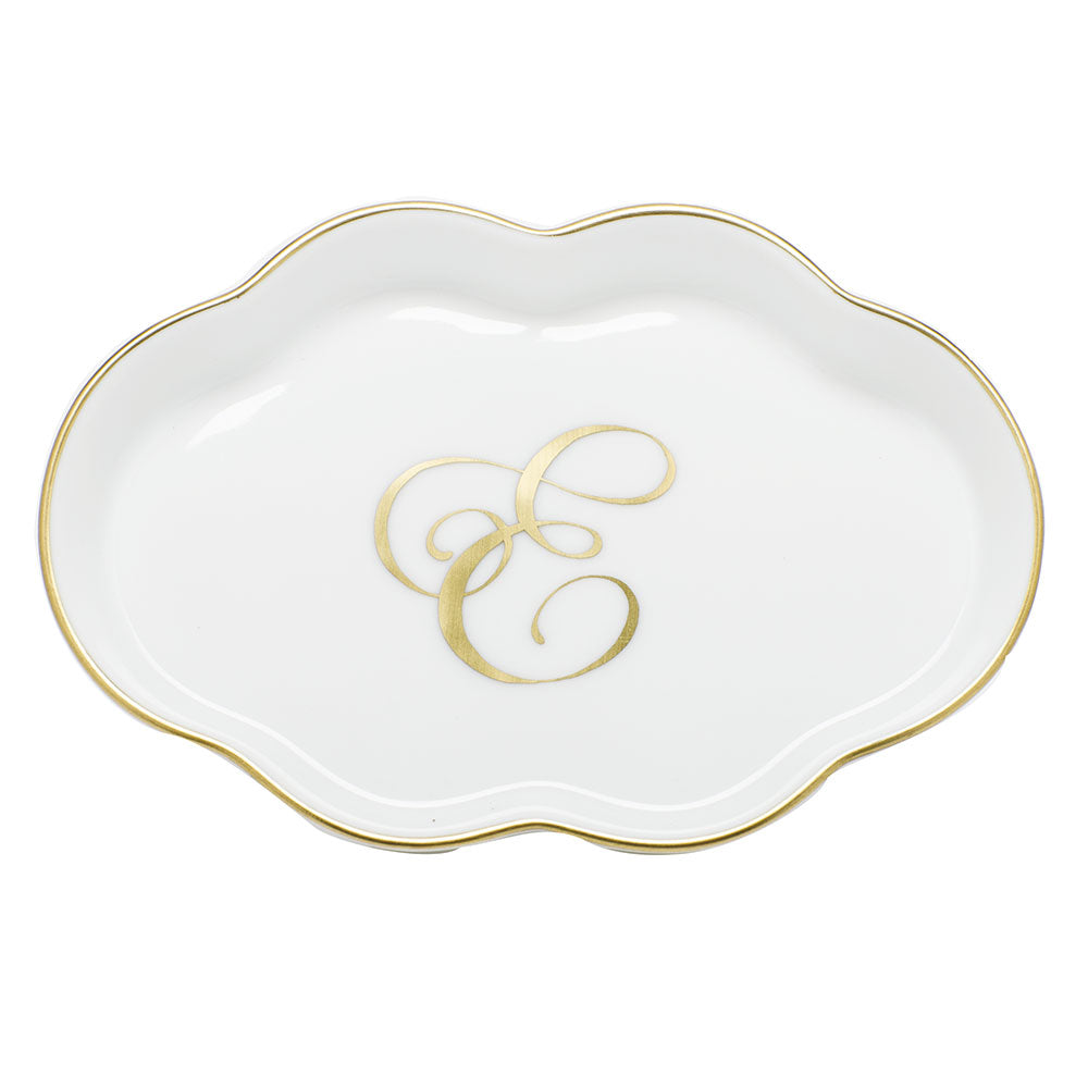 Herend Scalloped Tray with Monogram, Gold