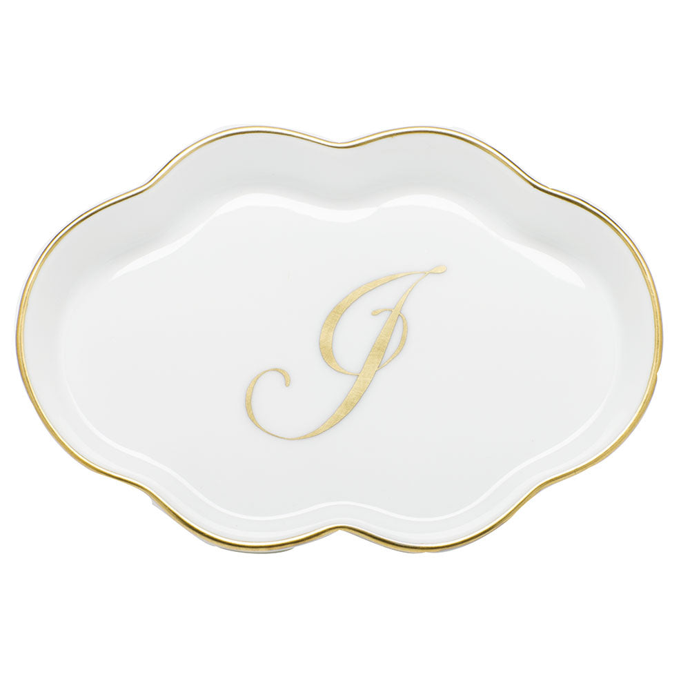 Herend Scalloped Tray with Monogram, Gold
