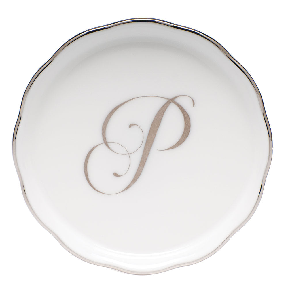Herend Monogram Ring Dish, Platinum