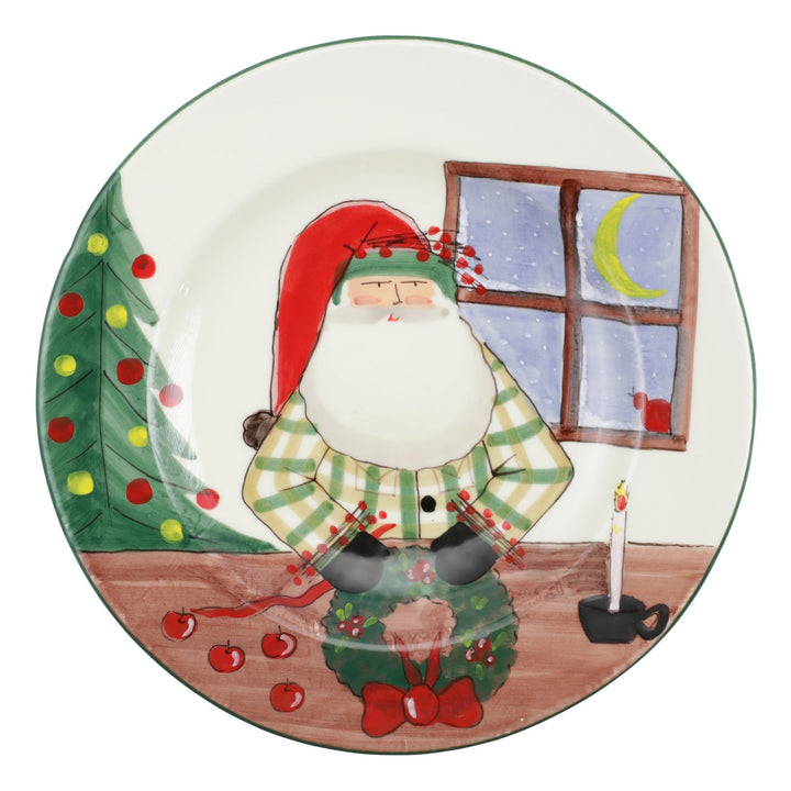 Vietri Old St. Nick Rimmed Round Platter w/Wreath