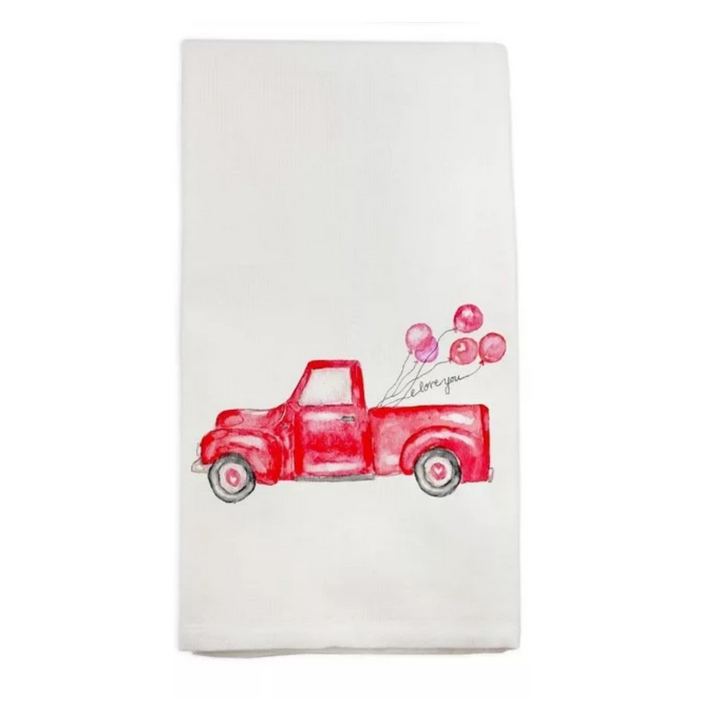 Red Truck with Balloons Tea Towel