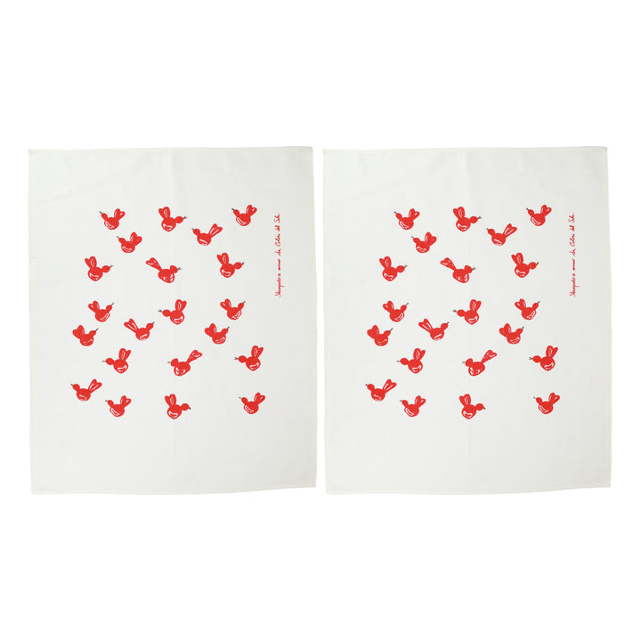 Vietri Siciliano Linens Red Bird Dish Towels - Set of 2