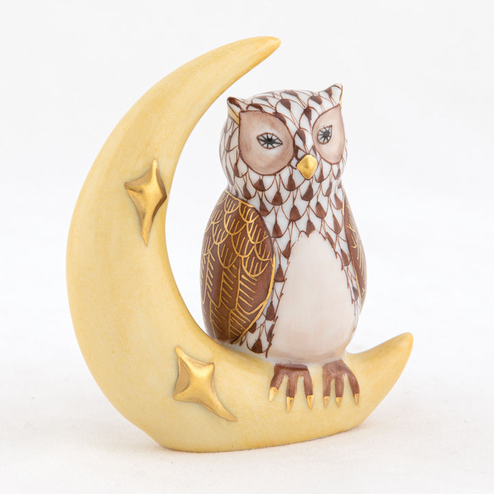 Herend Owl With Crescent Moon, Chocolate