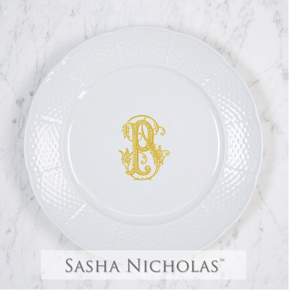 Sasha Nicholas Weave Dinner Plate With Monogram
