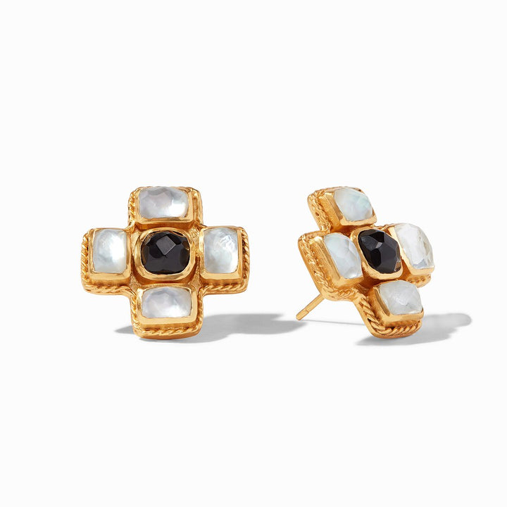 Julie Vos Savoy Earring, Iridescent Clear and Obsidian Black