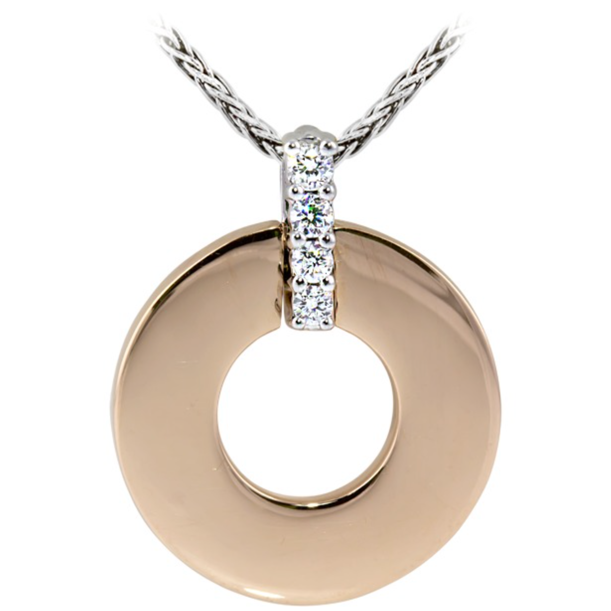 Yellow and White Gold Circle Pendant with Diamonds
