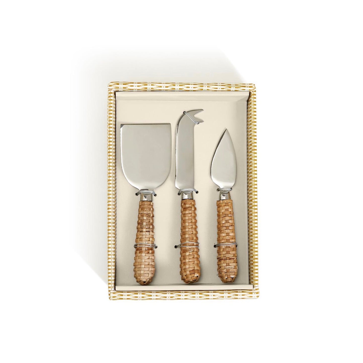 Wicker Weave Set of 3 Cheese Knives in Gift Box