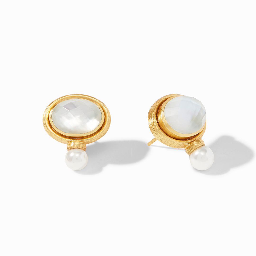 Julie Vos Simone Earring, Iridescent Clear Crystal and Pearl